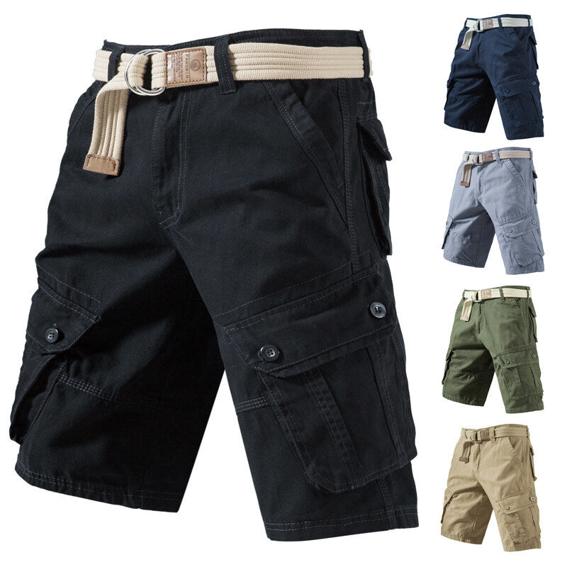 Summer New Solid Color Tooling Five-point Pants Thin Men&#039;s Youth Loose All-match Pure Cotton Washed Casual Shorts