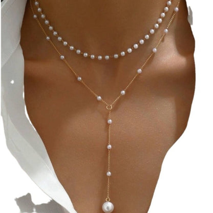 European And American Cross-Border Jewelry, Fashionable New Pearl Necklace, Female Personalized Y-Shaped Pearl Tassel Stacked Clavicle Chain Necklace