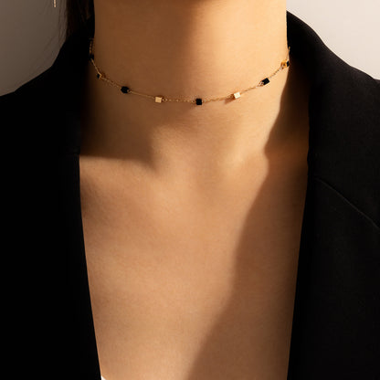 Cross-border Hot Selling Europe And The United States Cold Style Ins Necklace Creative Small Rice Beads Fashion Thin Fashionable Neck Chain Card Neck Chain