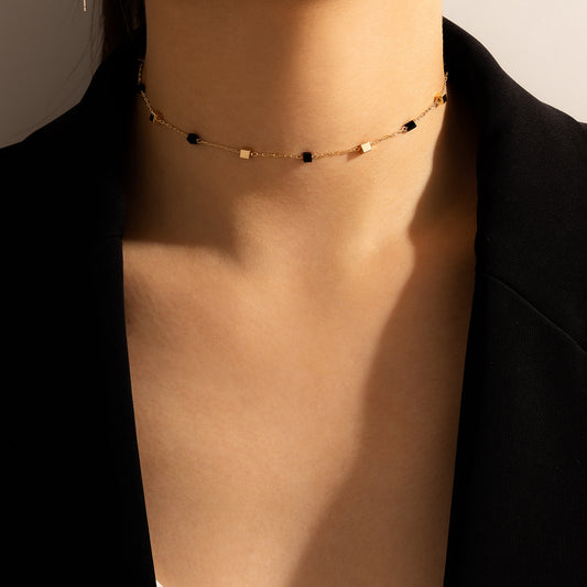 Cross-border Hot Selling Europe And The United States Cold Style Ins Necklace Creative Small Rice Beads Fashion Thin Fashionable Neck Chain Card Neck Chain