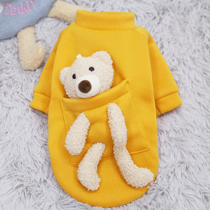 Internet Celebrity Pocket Bear Dog Cat Guard Clothes Autumn And Winter Plus Fleece Small Dog Warm Pet Supplies
