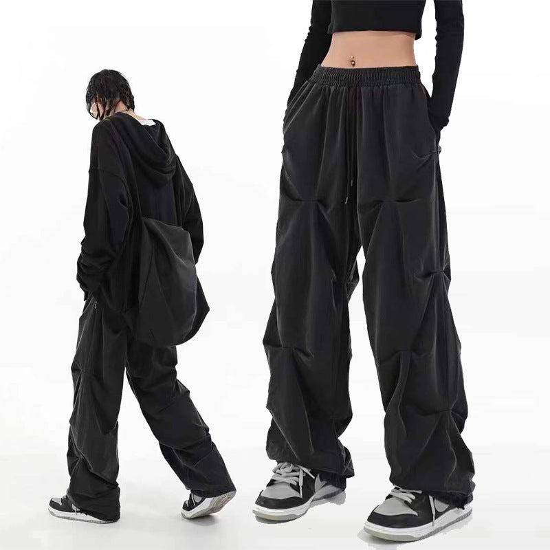 Spring And Summer Clothing Design Pleated Casual Men&#039;s And Women&#039;s Ins High Street Fashion Brand Drawstring Mop Straight Wide-leg Long Trousers