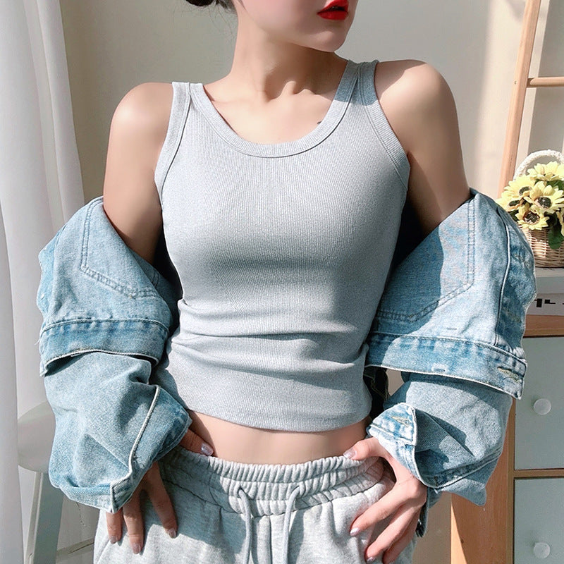Thin Summer Non-Chest Pad Camisole Vest Women&#039;s Breathable Slimming Thread Cotton Anti-Glow All-Match Base Inner Top