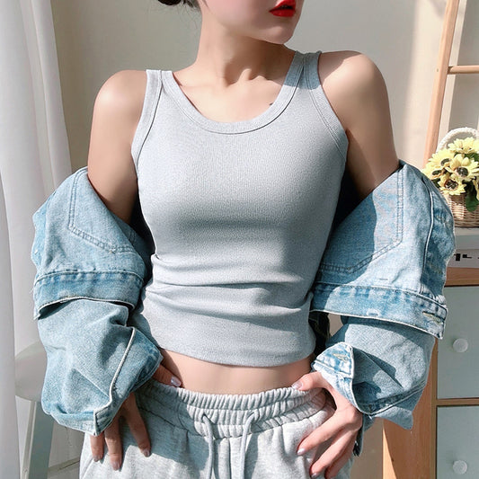 Thin Summer Non-Chest Pad Camisole Vest Women&#039;s Breathable Slimming Thread Cotton Anti-Glow All-Match Base Inner Top
