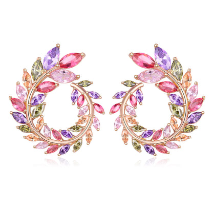18K Real Gold Handmade Inlaid Colorful Garland Shape Earrings