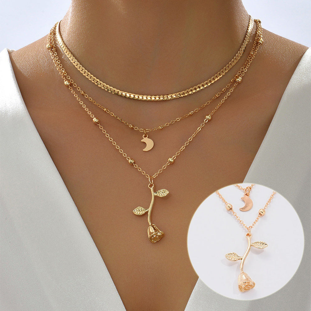 Bohemia Multilayer Moon Gold Color Pendant Necklace