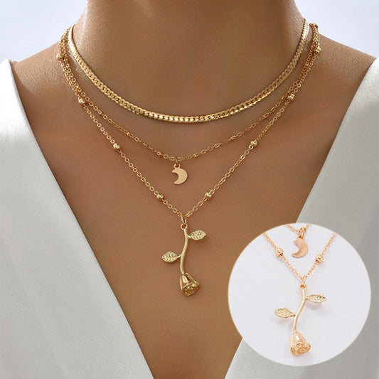 Bohemia Multilayer Moon Gold Color Pendant Necklace
