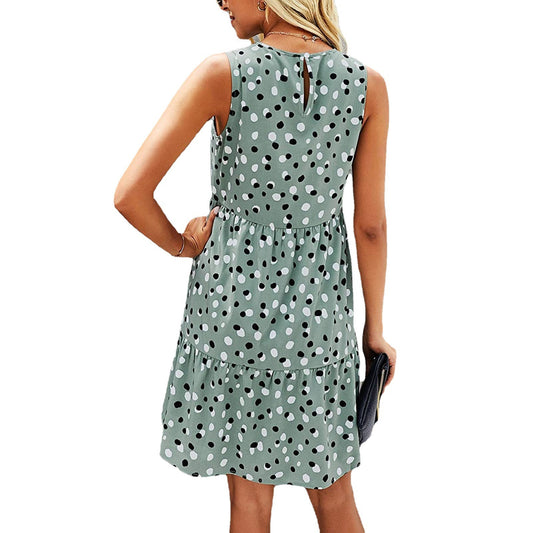 Dot Print Sleeveless Loose Swing  Dress