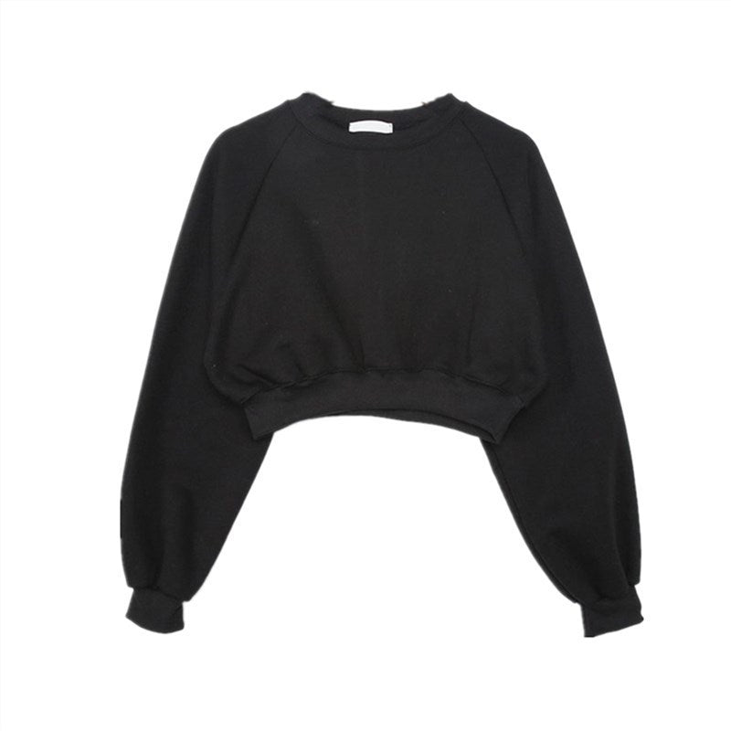 Round Neck Waist Trimming High Waist Short Sweatshirt