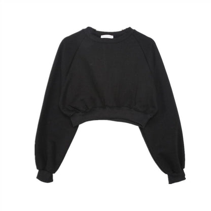 Round Neck Waist Trimming High Waist Short Sweatshirt