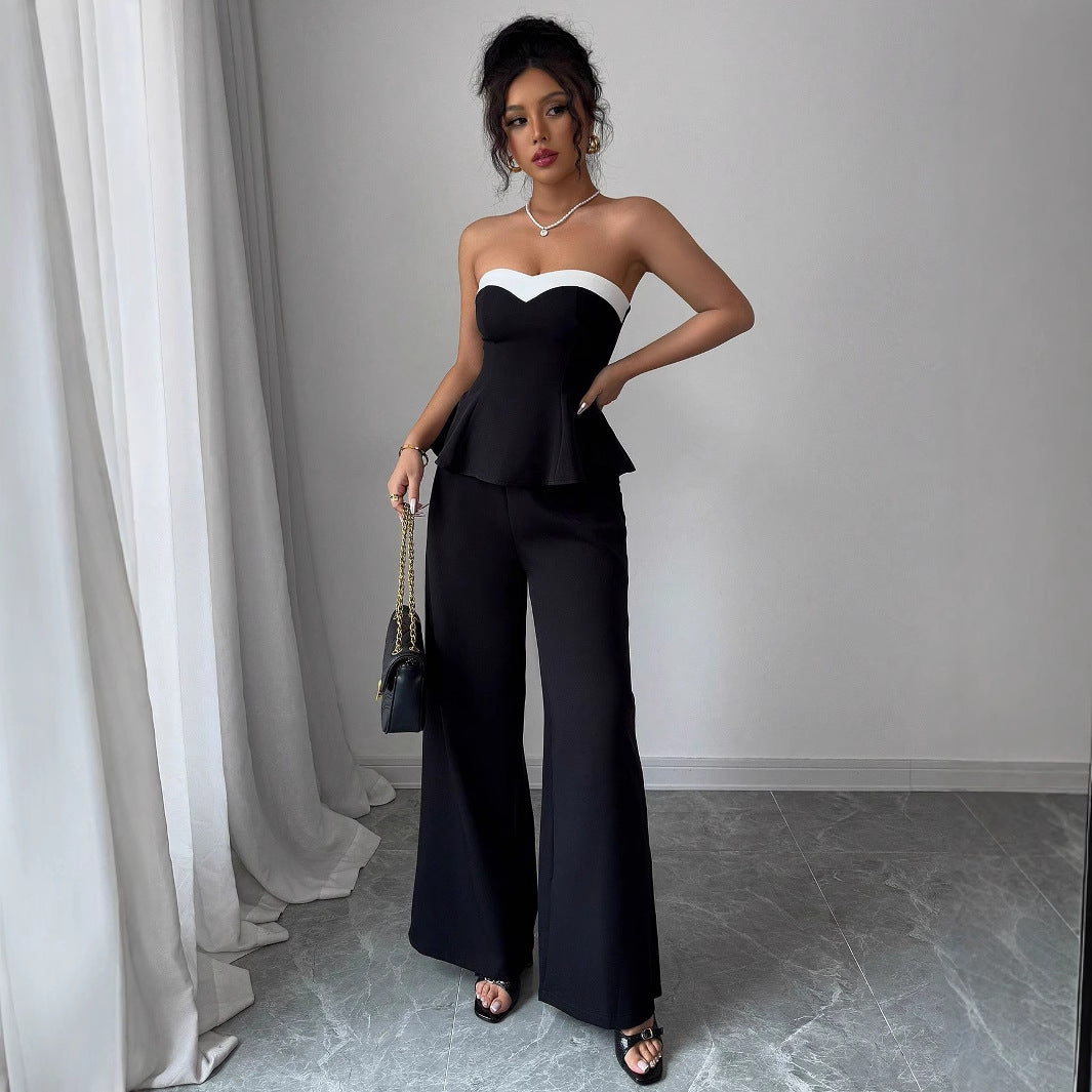 Off-the-shoulder Vest Wide-leg Trousers Set For Women