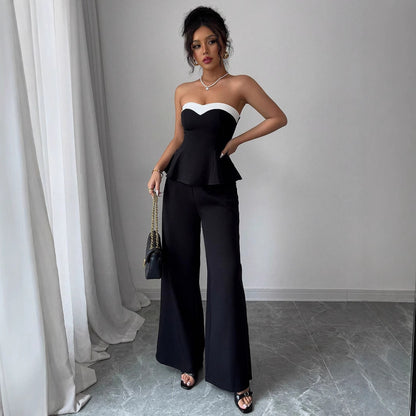 Off-the-shoulder Vest Wide-leg Trousers Set For Women