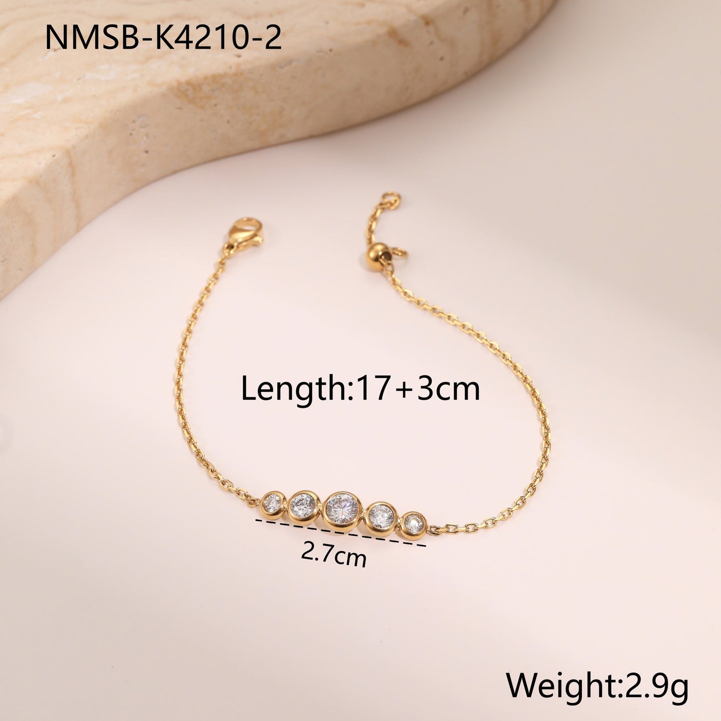 Diamond Zircon Bracelet Gold Plated Stainless Steel