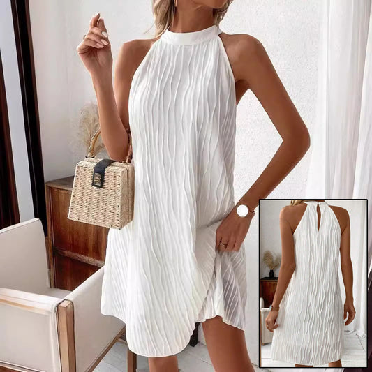 Pure Color White Halter Dress