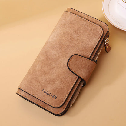 New Buckle Women's Long Wallet Three Fold Fashion Women's Bag Multi-card Women's Purse Frosted Two-tone Fabric