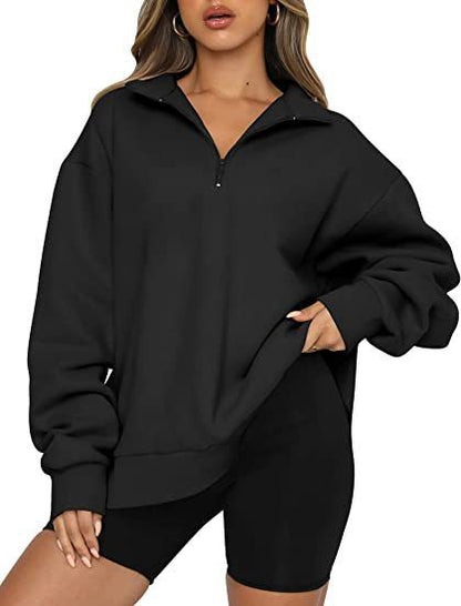 Sweatshirts Zip Turndown Collar