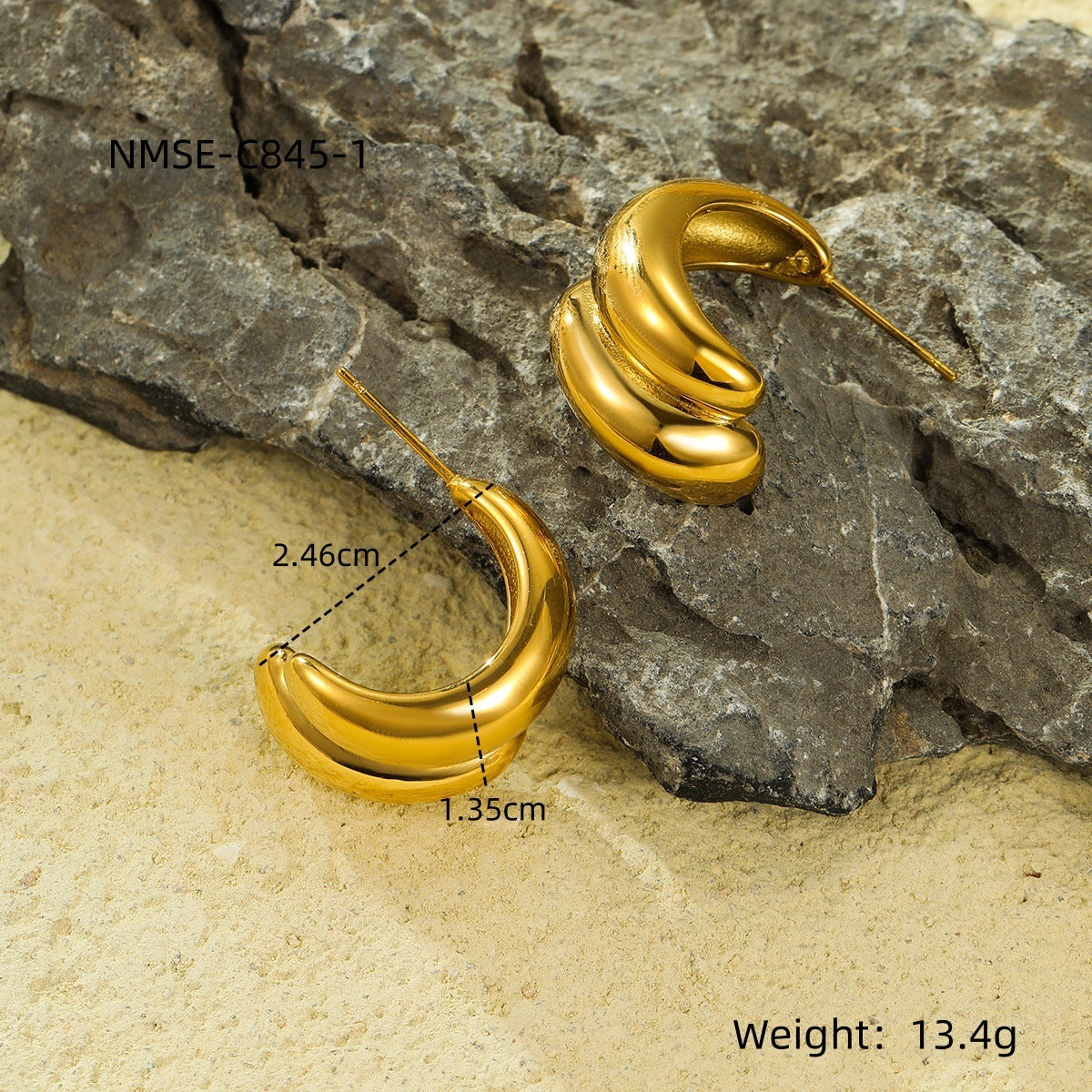 Exaggerated Titanium Steel Earrings 18K Gold Plating Non-fading