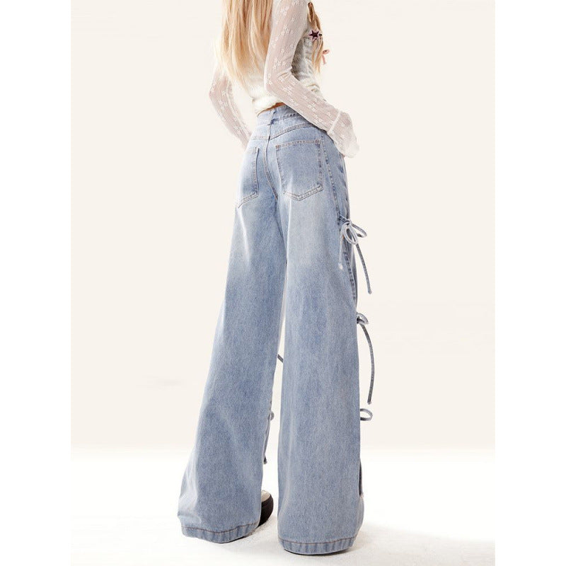 Wide-leg Bow Bandage Jeans For Women