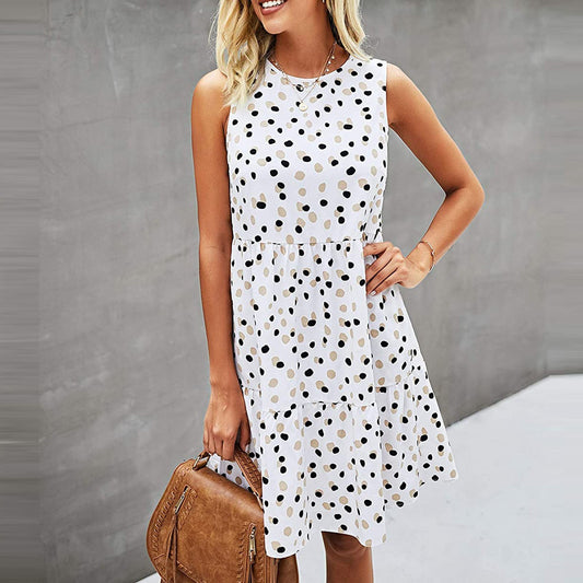 Dot Print Sleeveless Loose Swing  Dress