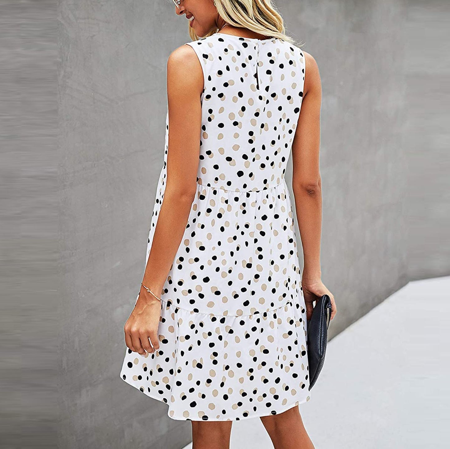 Dot Print Sleeveless Loose Swing  Dress