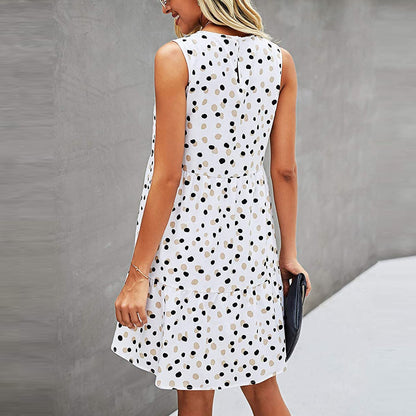 Dot Print Sleeveless Loose Swing  Dress