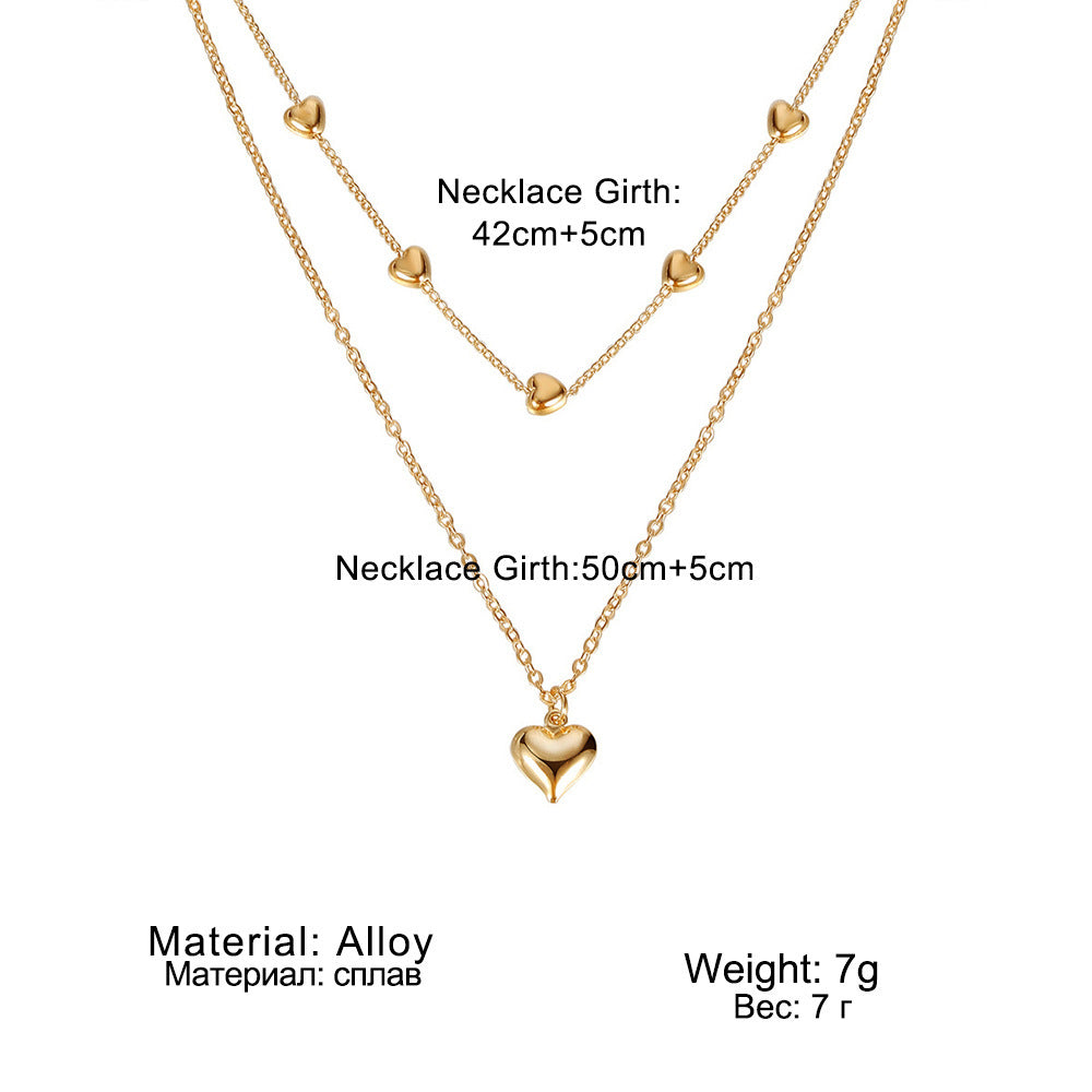 Double-layer Heart Pendant Fine Chain Necklace