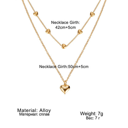 Double-layer Heart Pendant Fine Chain Necklace