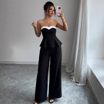 Off-the-shoulder Vest Wide-leg Trousers Set For Women