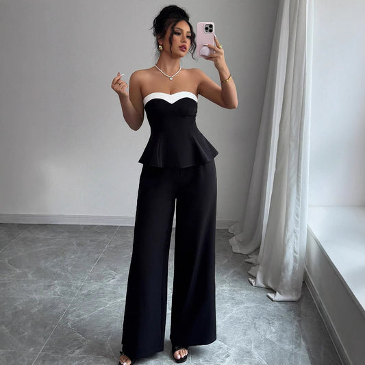 Off-the-shoulder Vest Wide-leg Trousers Set For Women