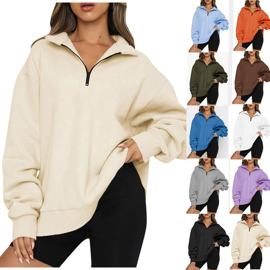 Sweatshirts Zip Turndown Collar