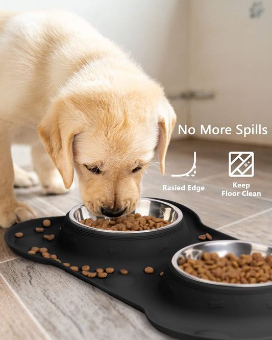 Dog Bowl Stainless Steel Dog Bowls Food Water Pet Feeder with No Spill Non-Skid [Strong Suction Cup] Silicone Mat Waterproof for Pets Small Medium Large Dogs