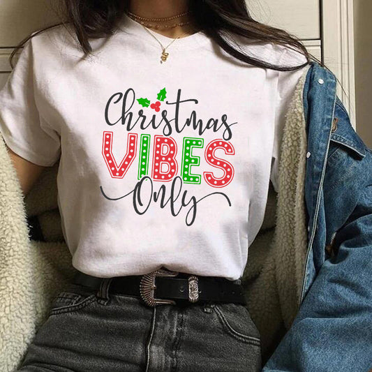Christmas Fashion Printed Short Sleeve Tops For Women