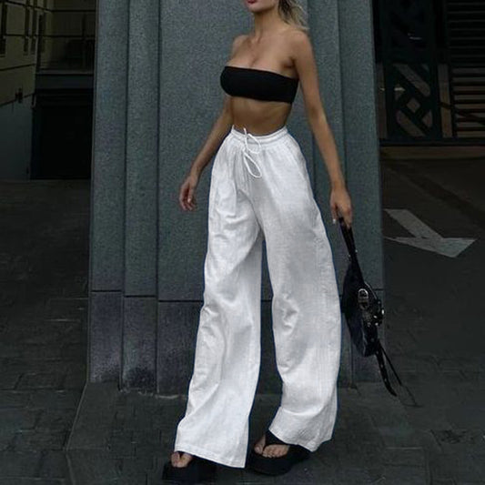 Drawstring Lace-up Small Wrinkle Trousers For Women