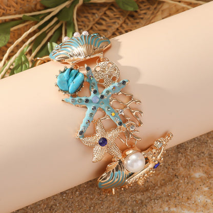 Alloy Rhinestone Marine Shell Boat Anchor Rhinestone Bracelet