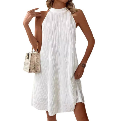 Pure Color White Halter Dress
