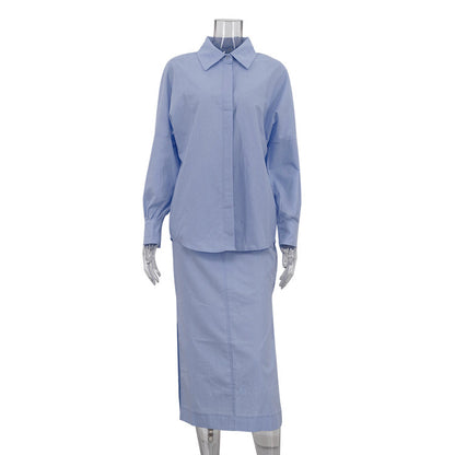 Lapel Cardigan Top Split Skirt Commuting Suit