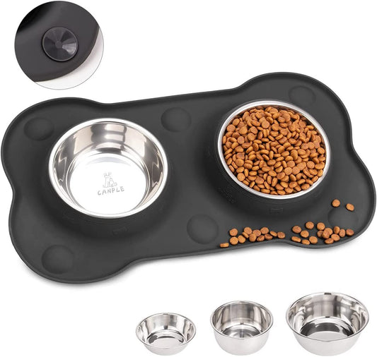Dog Bowl Stainless Steel Dog Bowls Food Water Pet Feeder with No Spill Non-Skid [Strong Suction Cup] Silicone Mat Waterproof for Pets Small Medium Large Dogs
