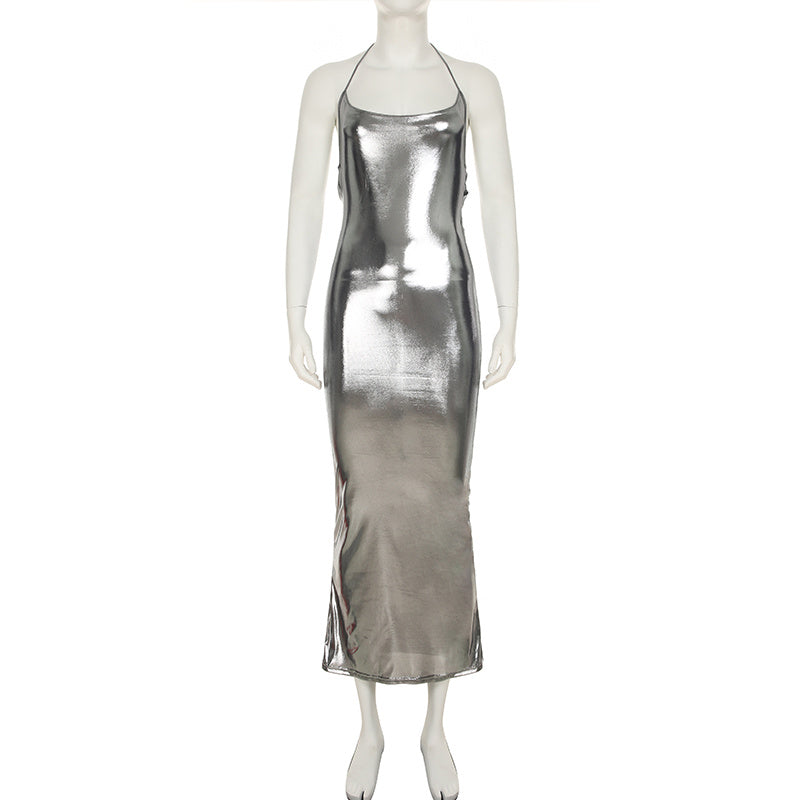 Liquid Backless Shiny Suspender Dress