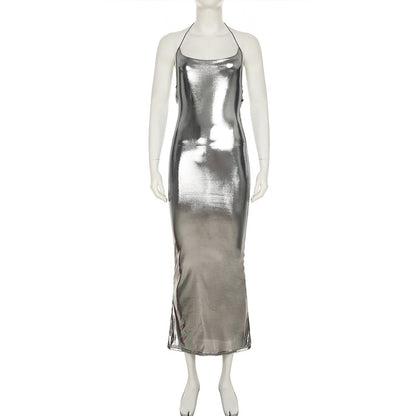 Liquid Backless Shiny Suspender Dress