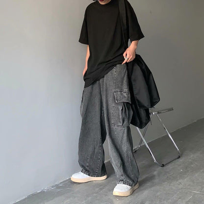 Street Retro Drape Large Loose Pockets Cargo Jeans