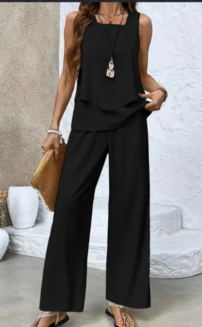Double-layer Vest And Loose Straight Pants Womens